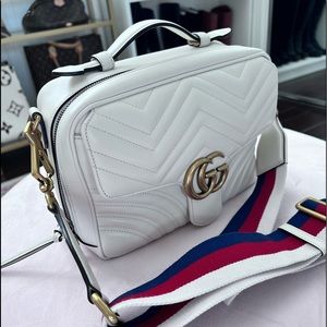 Gucci Calfskin Matelasse Sylvie Web Small GG Marmont Top Handle Shoulder Bag